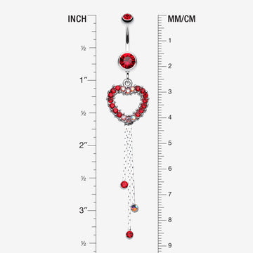 Detail View 1 of Classy Heart Cascading Belly Button Ring-Red